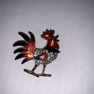 vintage unbranded piece jewelry Pave Rhinestone multicolor Enamel Rooster Brooch